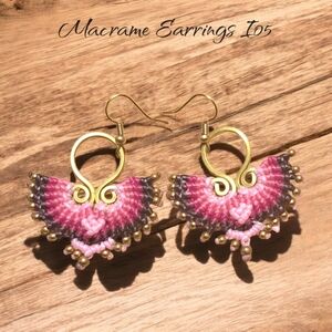 Pink and Gold Macrame Earrings